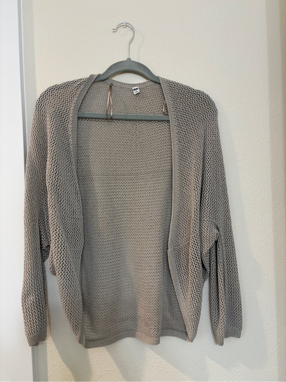 Uniqlo Taupe Open-Knit Crewneck Sweater
